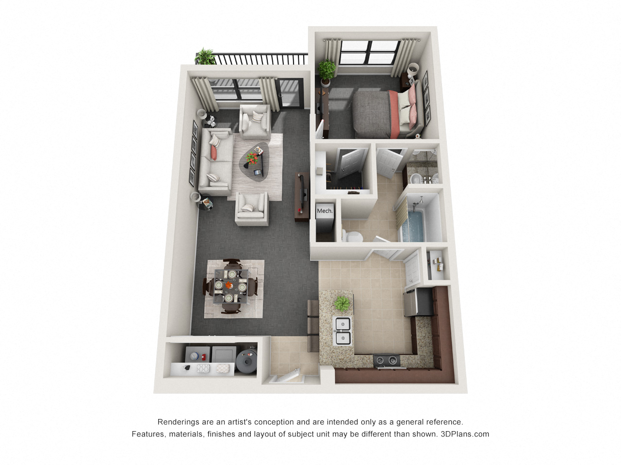 One Bedroom One Bath Floor Plan